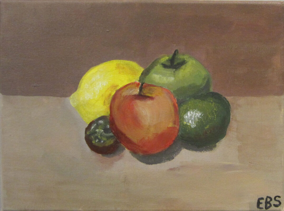 Elise Soileau - 
Third Place,
3rd - 5th Grade,
<i>Still Life with Fruit<i>